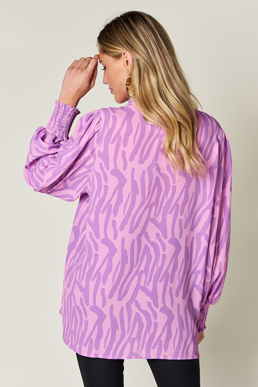 Printed Smocked Long Sleeve Blouse