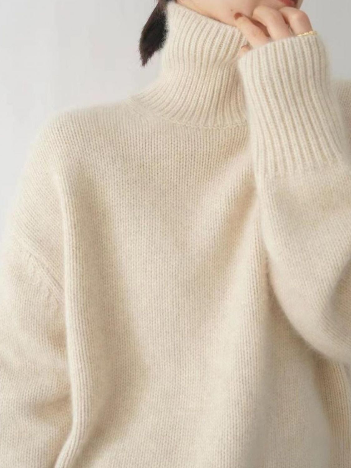 Turtleneck Dropped Shoulder Long Sleeve Sweater