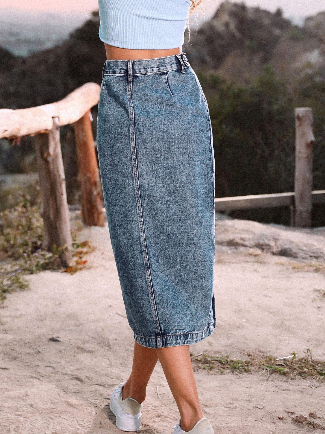 Button Down Denim Skirt p9nstyle