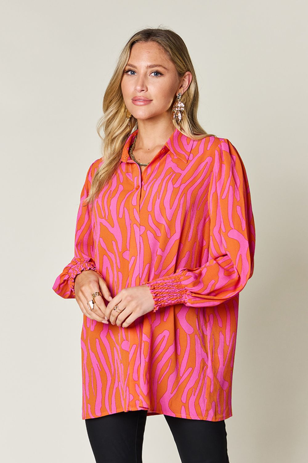 Printed Smocked Long Sleeve Blouse