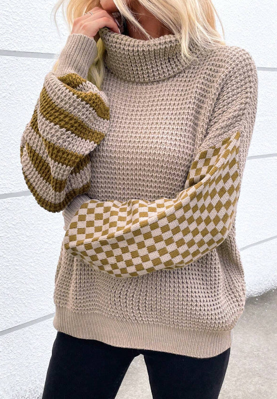 Striped & Checkered  Dropped Shoulder Sweater