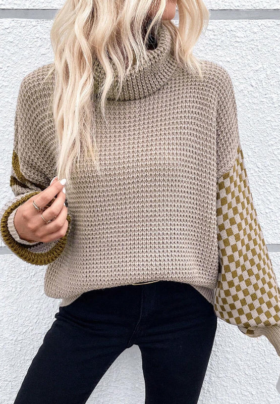 Striped & Checkered  Dropped Shoulder Sweater