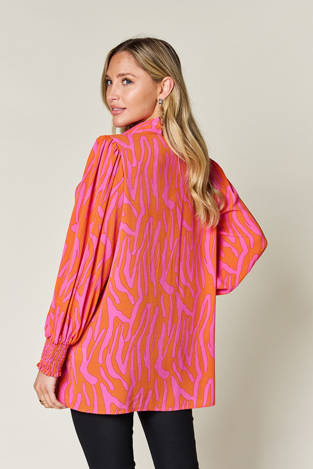 Printed Smocked Long Sleeve Blouse