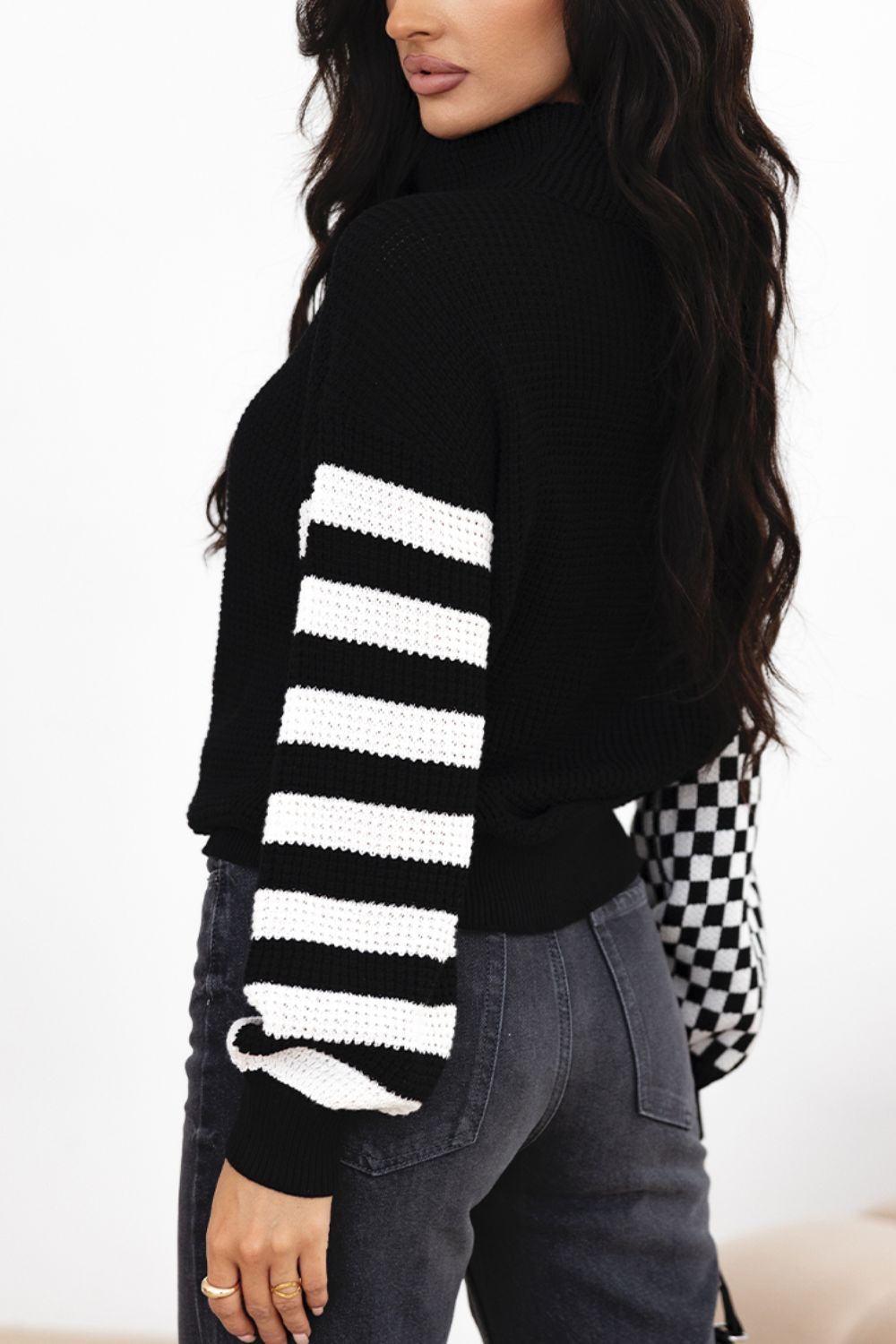 Striped & Checkered  Dropped Shoulder Sweater