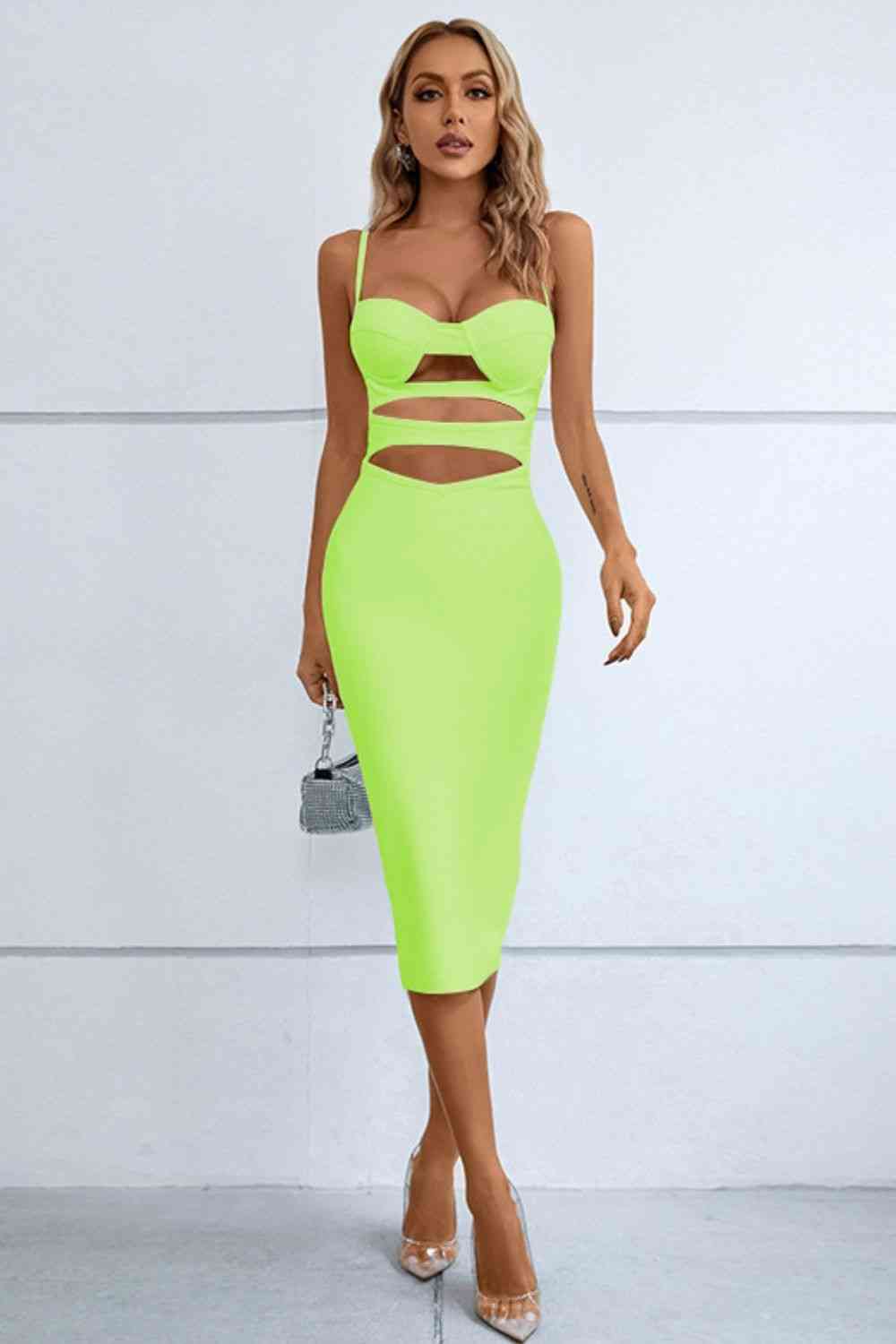 Cutout Spaghetti Strap Bodycon Dress - p9nstyle