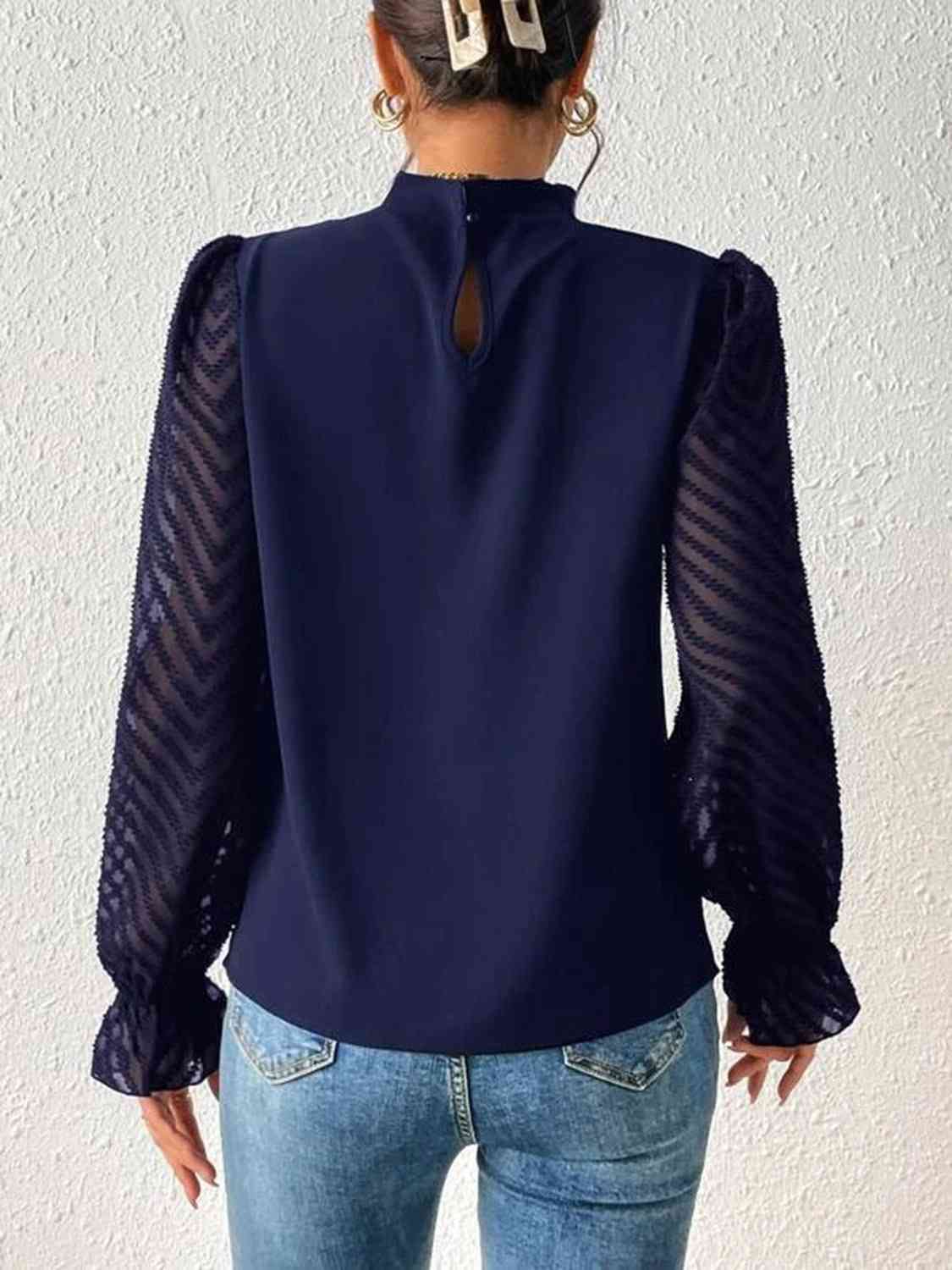 Mock Neck Flounce Sleeve Blouse - p9nstyle