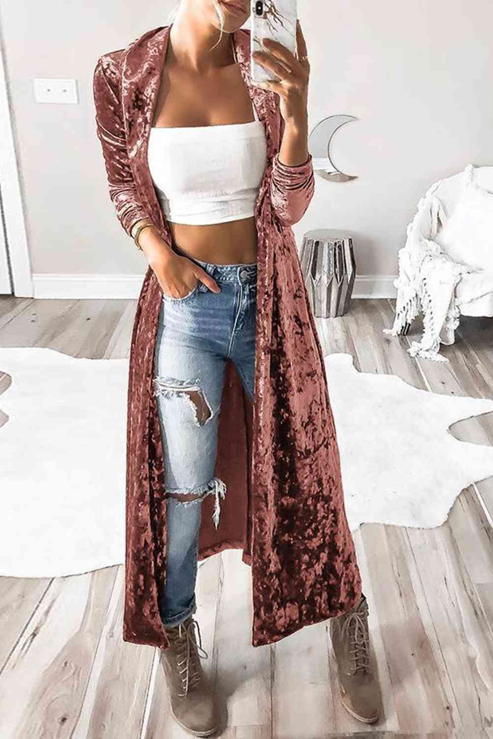 Open Front Long Sleeve Longline Cardigan - p9nstyle