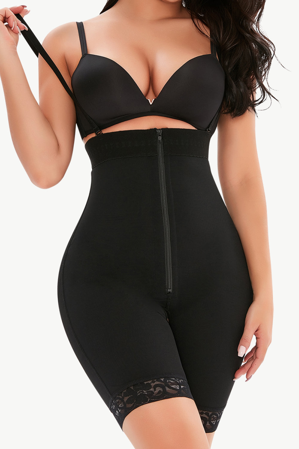 Full Size Lace Detail Zip-Up Under-Bust Shaping Bodysuit - p9nstyle