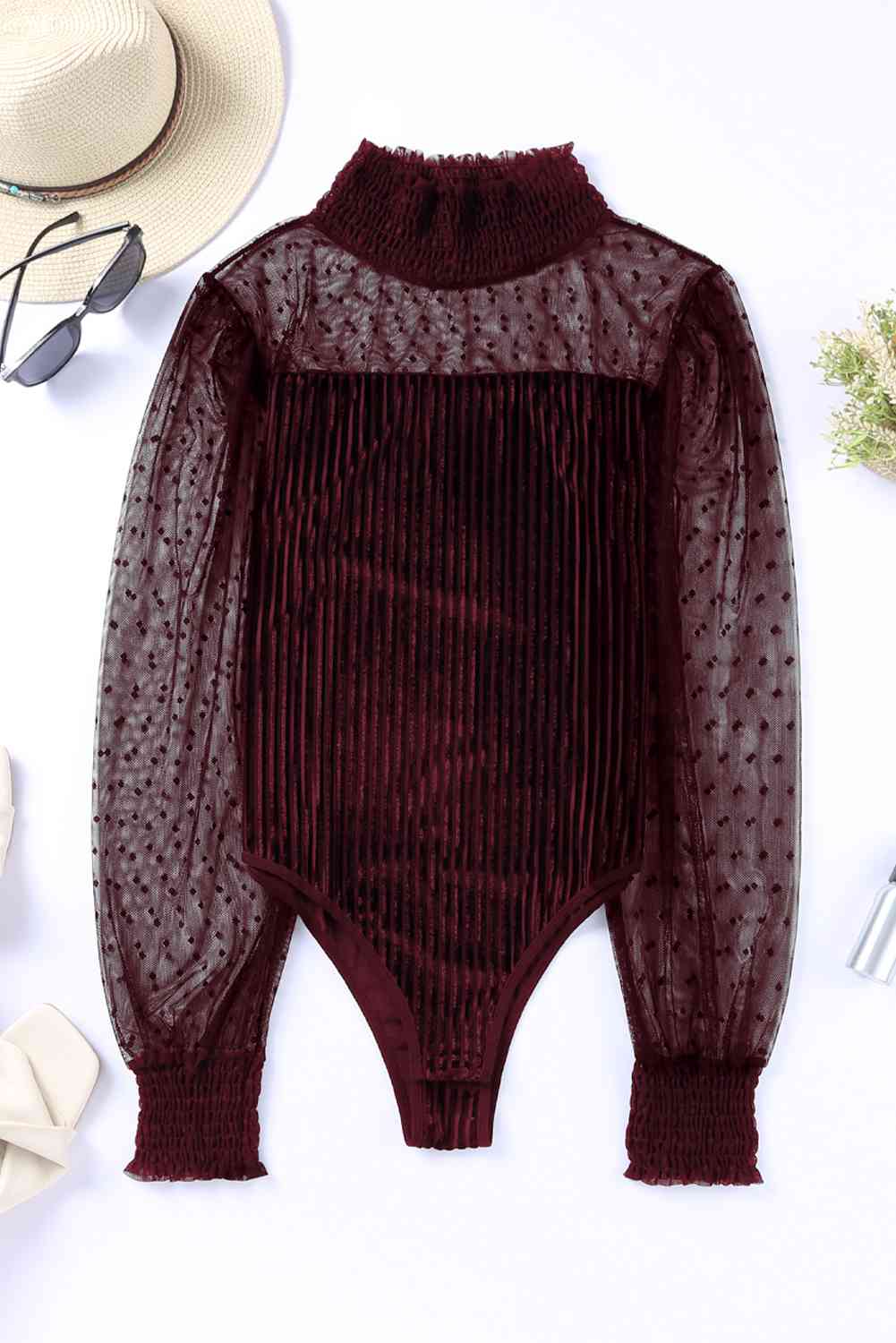 Mesh Long Sleeve Velvet Bodysuit - p9nstyle