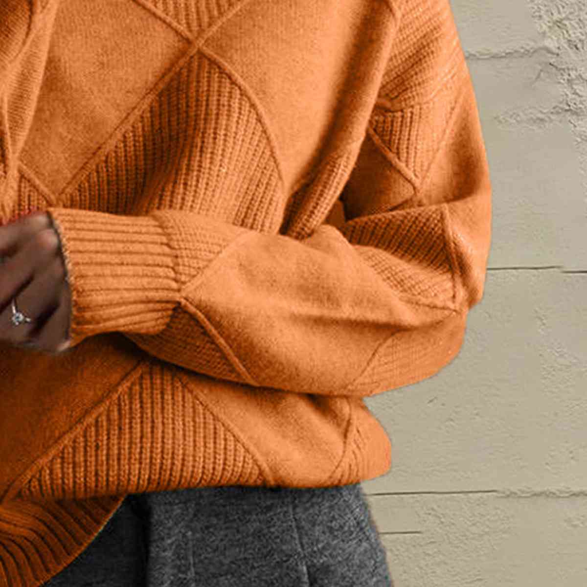 Geometric Turtleneck Long Sleeve Sweater - p9nstyle