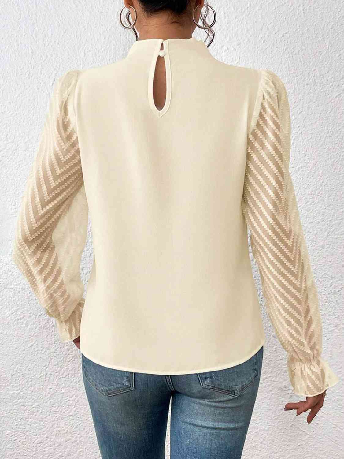 Mock Neck Flounce Sleeve Blouse - p9nstyle