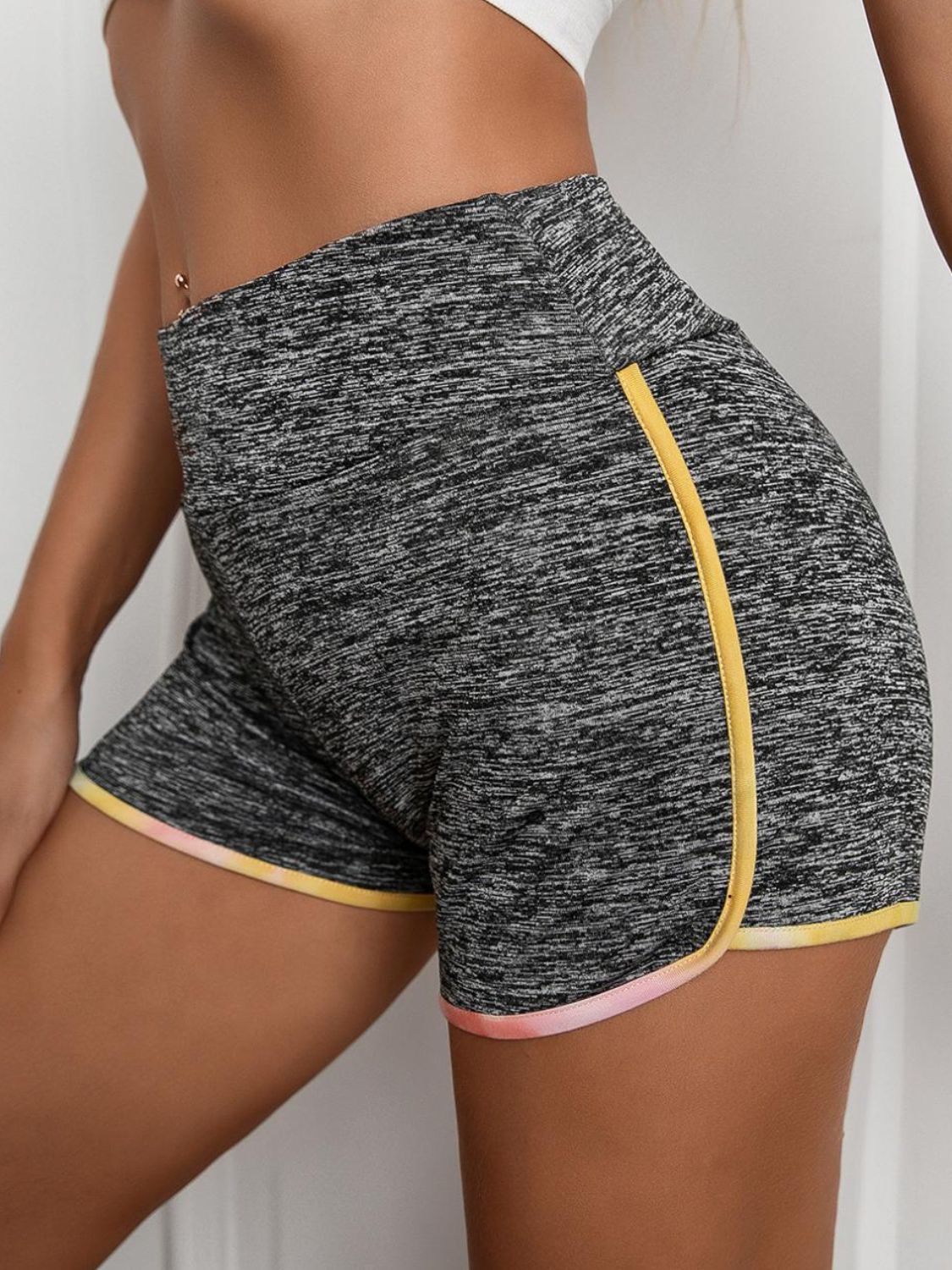 Heathered Wide Waistband Shorts - p9nstyle