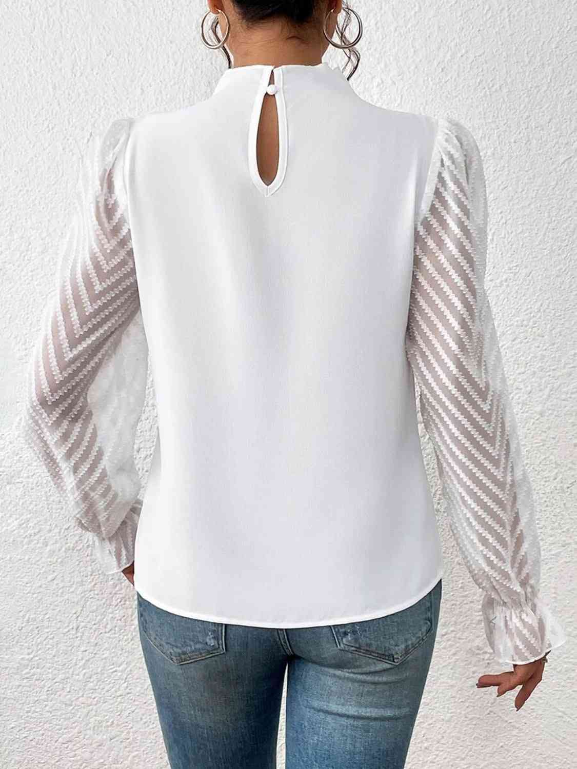 Mock Neck Flounce Sleeve Blouse - p9nstyle