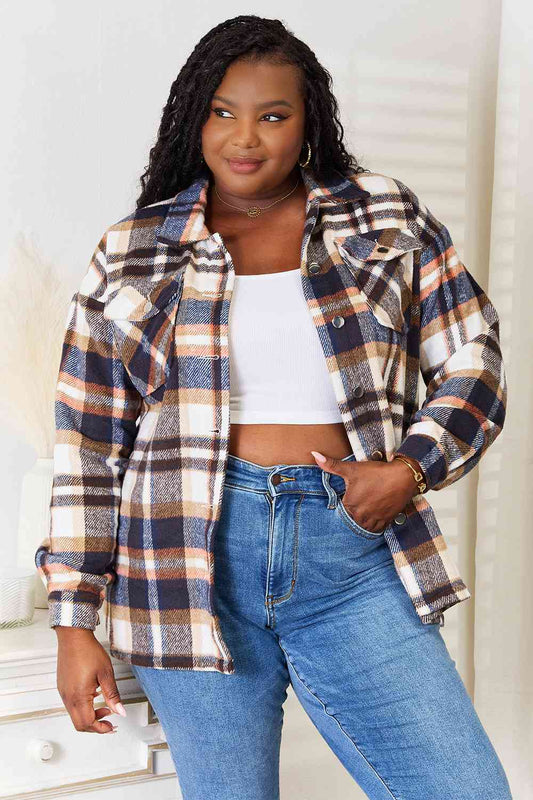 Plaid Button Front Shirt Jacket with Pockets