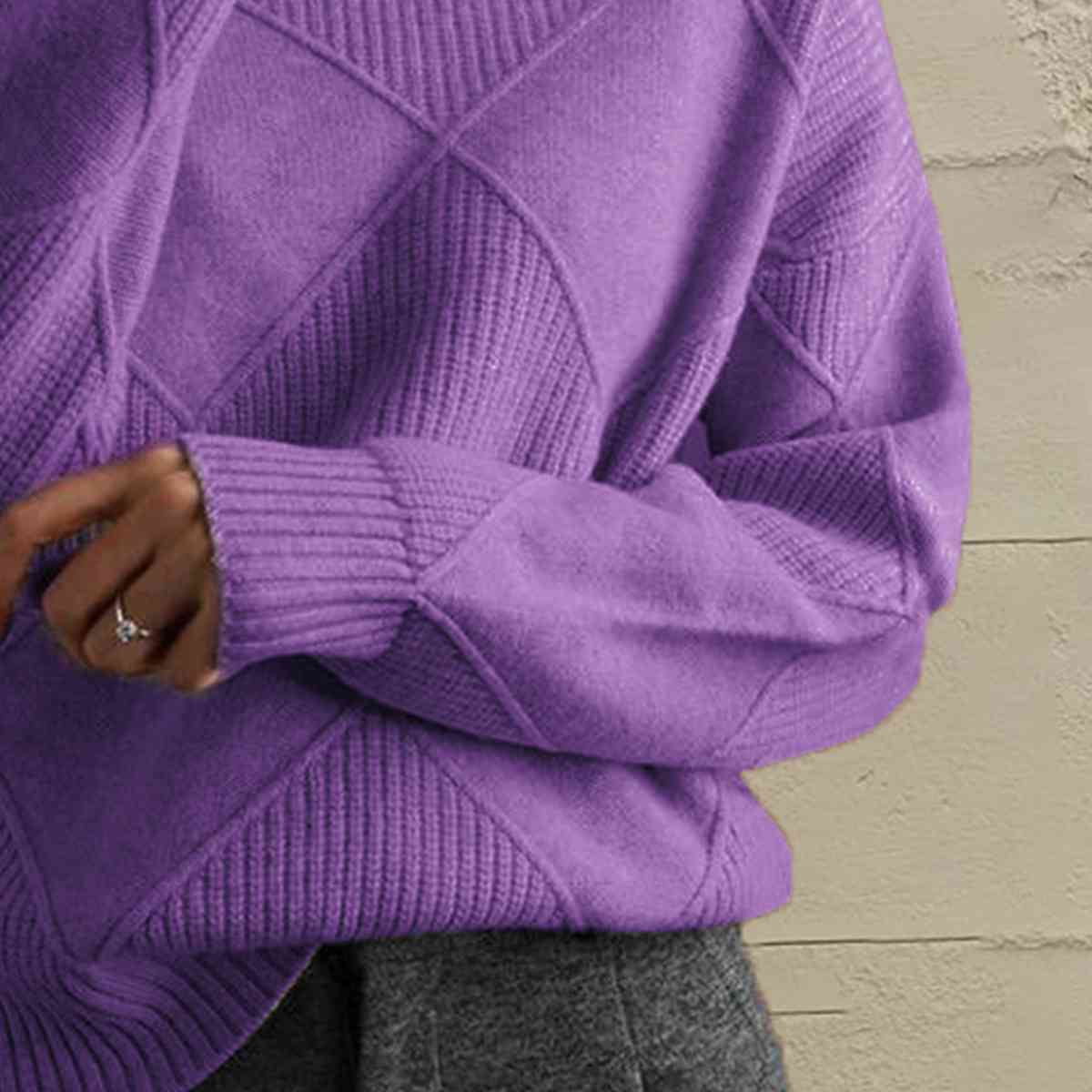 Geometric Turtleneck Long Sleeve Sweater - p9nstyle