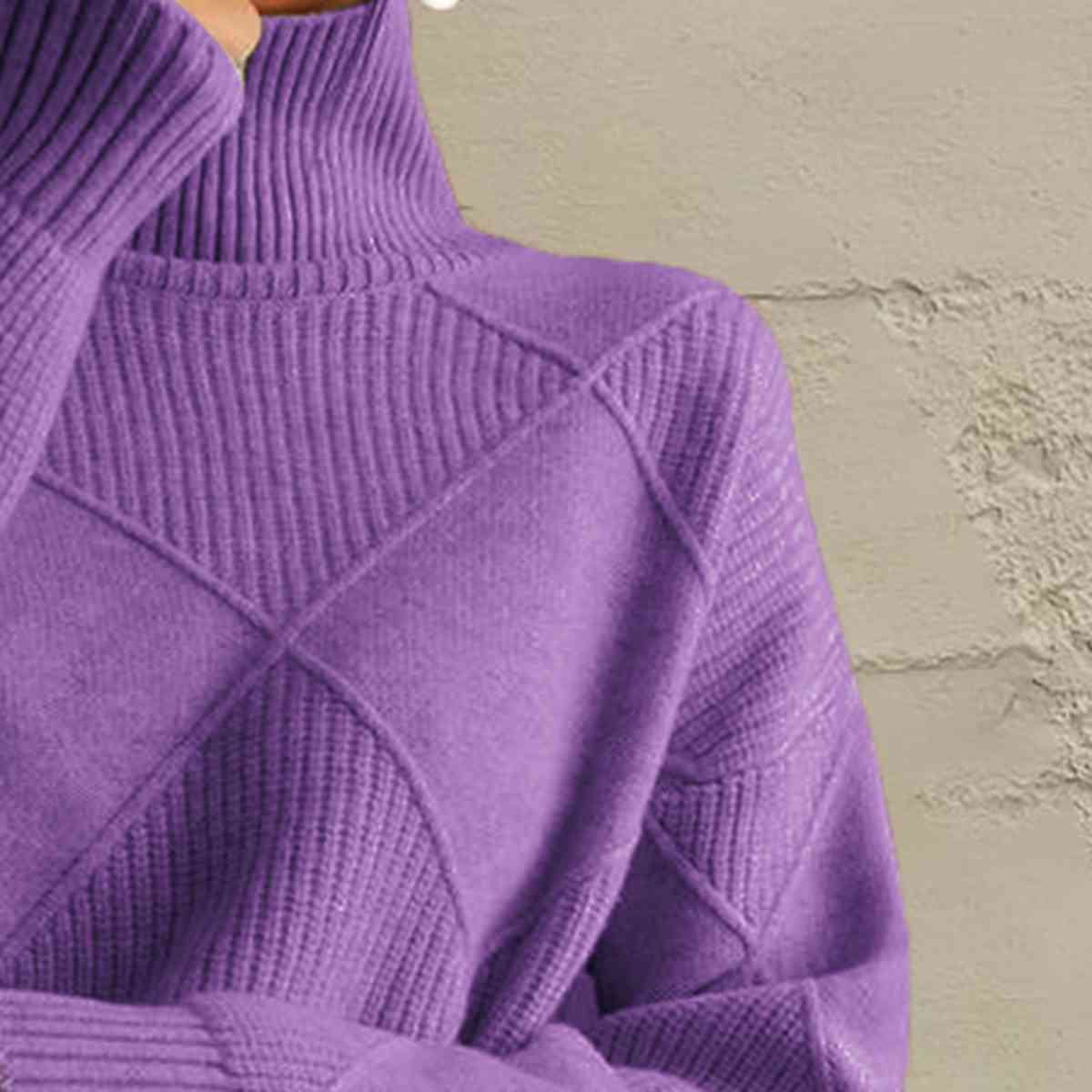 Geometric Turtleneck Long Sleeve Sweater - p9nstyle